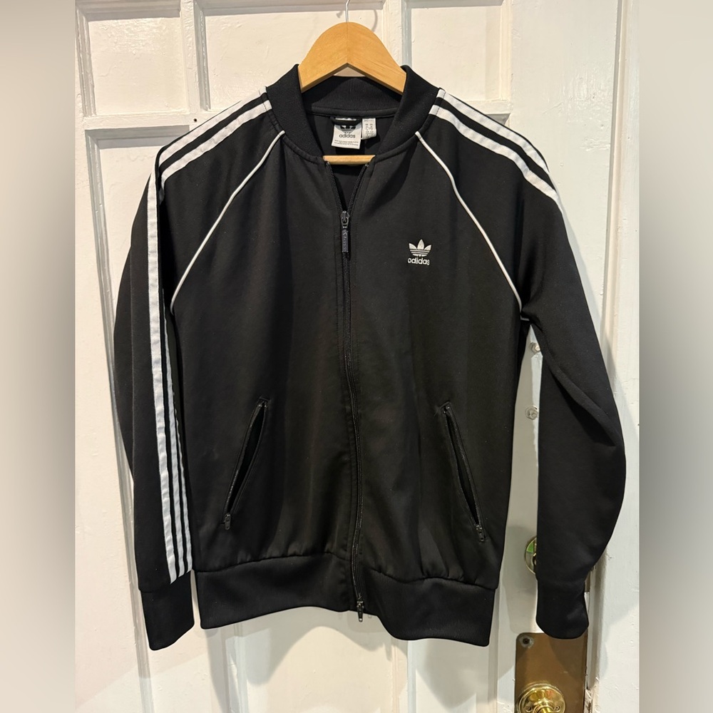 adidas Black Track Bomber Jacket with White Stripes